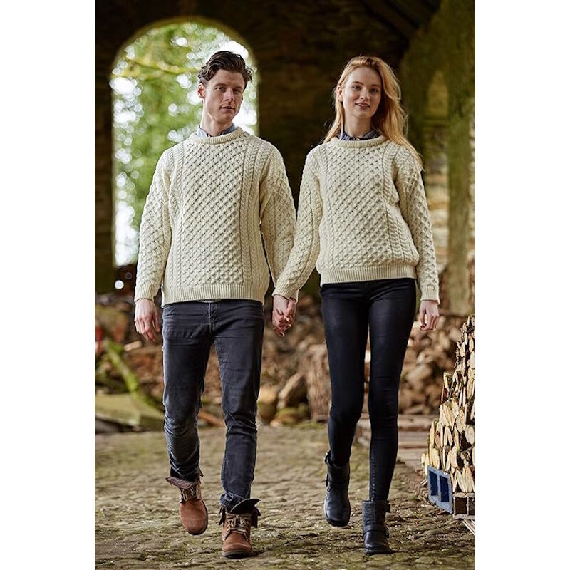 Unisex Irish Cable Knitted Crew Neck Sweater